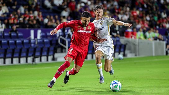 Los Angeles Galaxy defender Julian Aude (3) tries to take the ball away from Toluca Alexis Vega (9) during an Campeones Cup match against Toluca, Wednesday October 1, 2025 in Carson, Calif. Los Angeles Galaxy defender Julian Aude (3) tries to take the ball away from Toluca Alexis Vega (9) during an Campeones Cup match against Toluca, Wednesday October 1, 2025 in Carson, Calif.