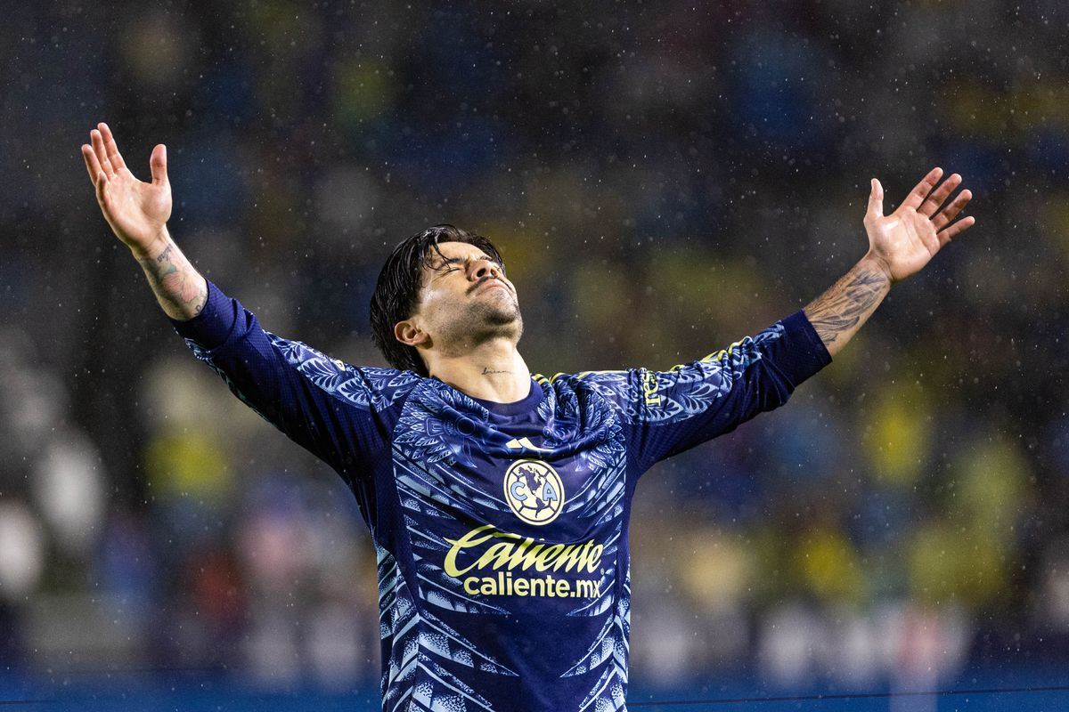 Club America Forward Victor Davila (11) celebrates after a goal during a friendly match against LA Galaxy at Dignity Health Sports Park on November 15, 2025 in Carson, California.