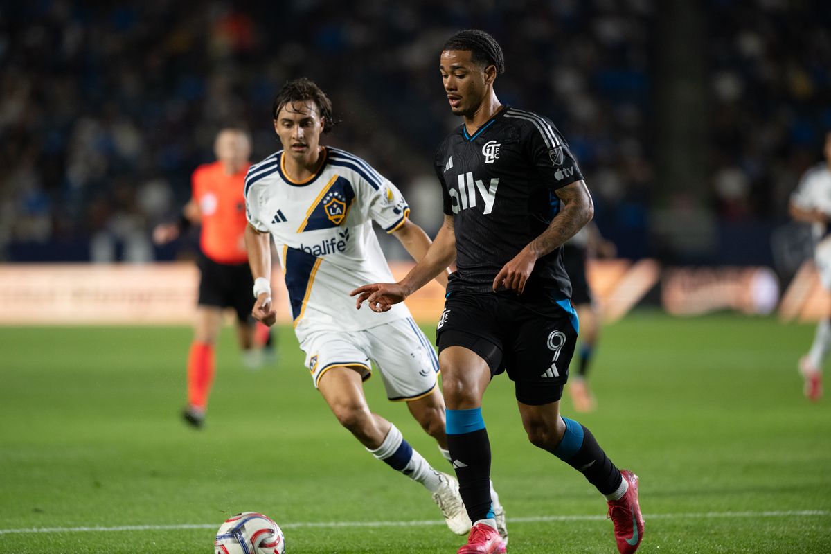Charlotte FC forward Idan Toklomati (9) controls the ball during an MLS game between LA Galaxy and Charlotte FC on Saturday, February 28, 2026 at Dignity Health Sports Park in Carson, Calif.