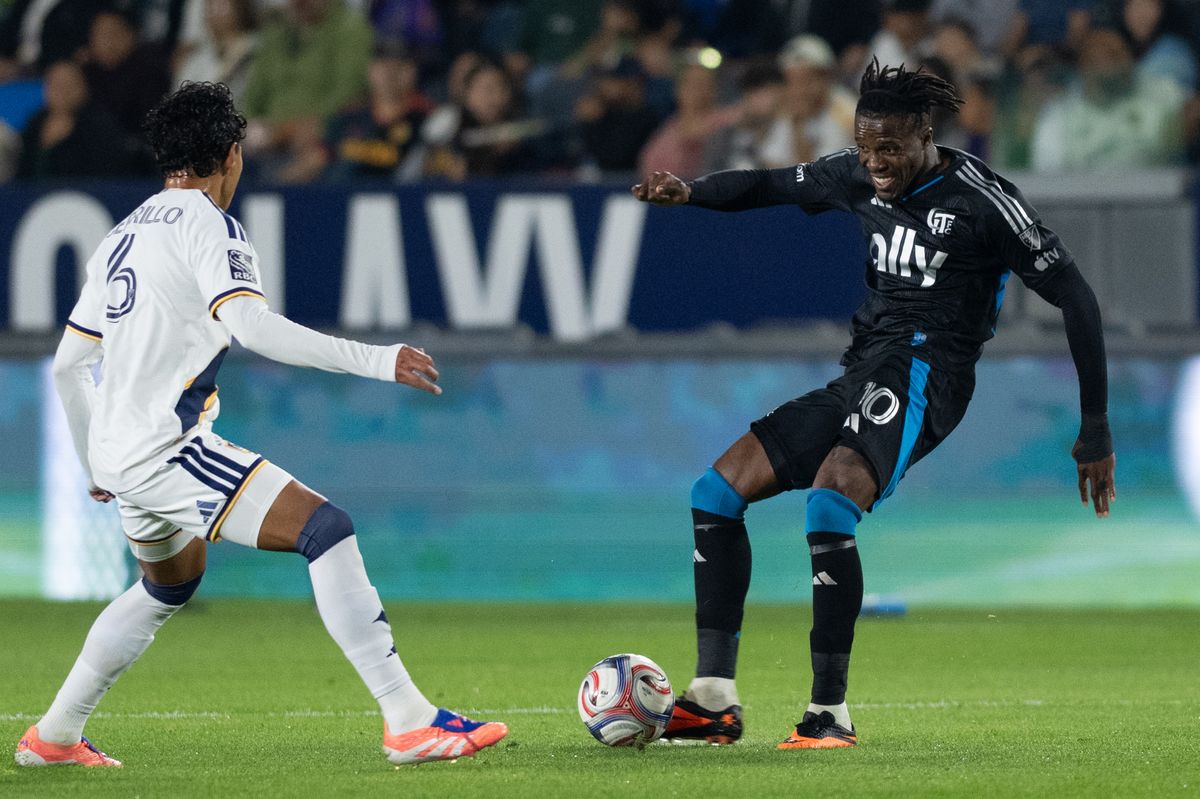 Charlotte FC forward Wilfried Zaha (12) controls the ball during an MLS game between LA Galaxy and Charlotte FC on Saturday, February 28, 2026 at Dignity Health Sports Park in Carson, Calif.