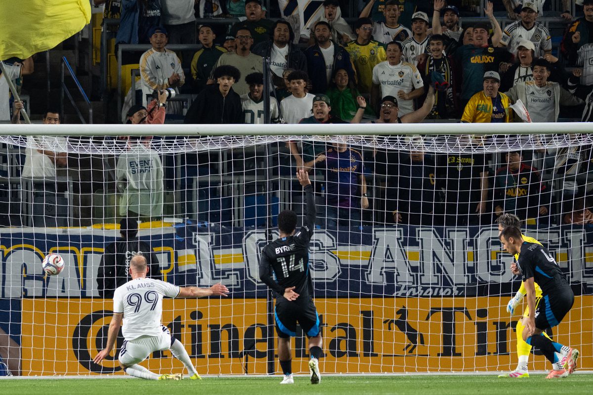 LA Galaxy forward João Klauss (99) scores a goal during an MLS game between LA Galaxy and Charlotte FC on Saturday, February 28, 2026 at Dignity Health Sports Park in Carson, Calif.