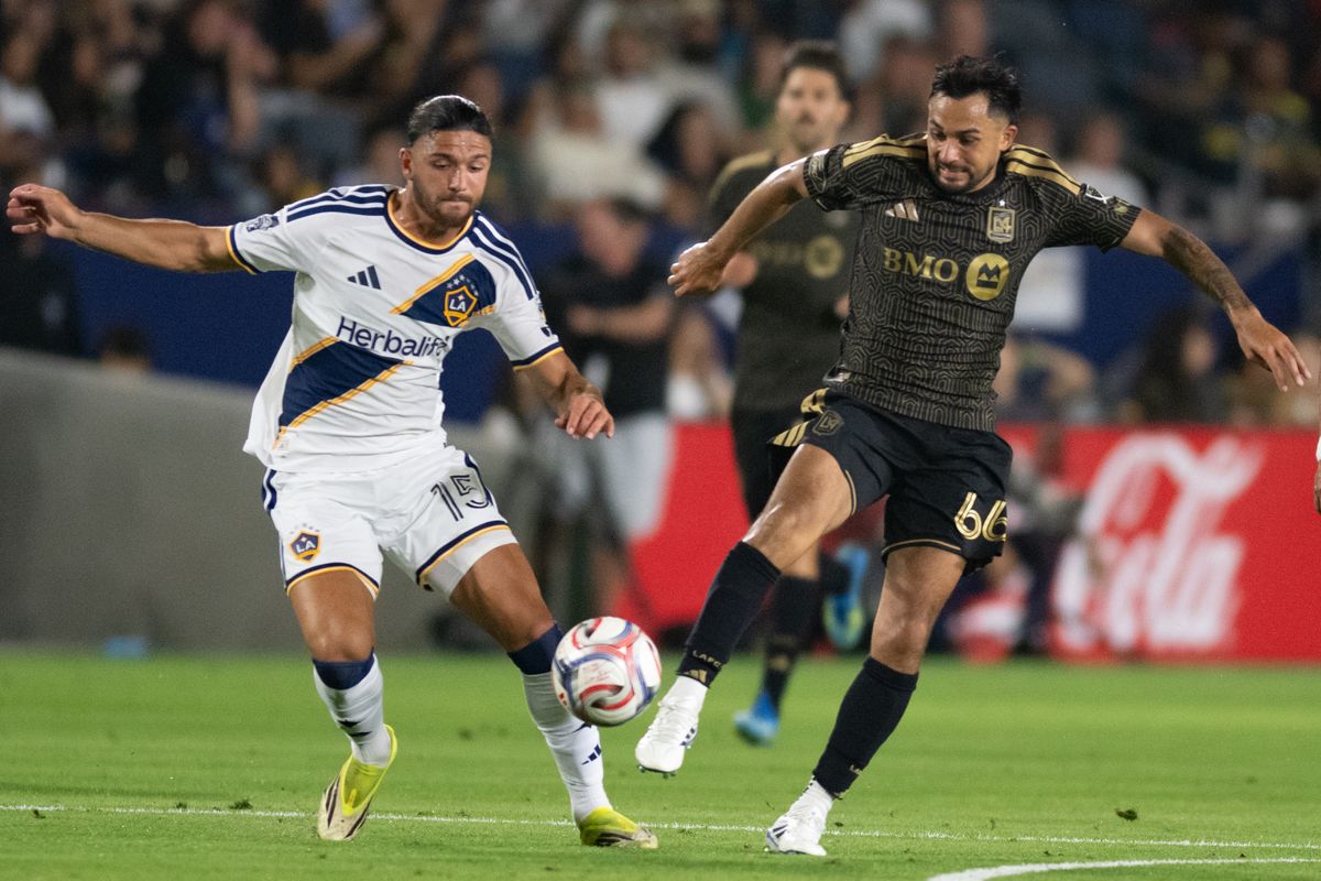 LAFC midfielder Mathieu Choinière (66) battles for possession during an MLS match between LAFC and LA Galaxy on Friday, July 17, 2026 at Dignity Health Sports Park in Carson, Calif LAFC midfielder Mathieu Choinière (66) battles for possession during an MLS match between LAFC and LA Galaxy on Friday, July 17, 2026 at Dignity Health Sports Park in Carson, Calif