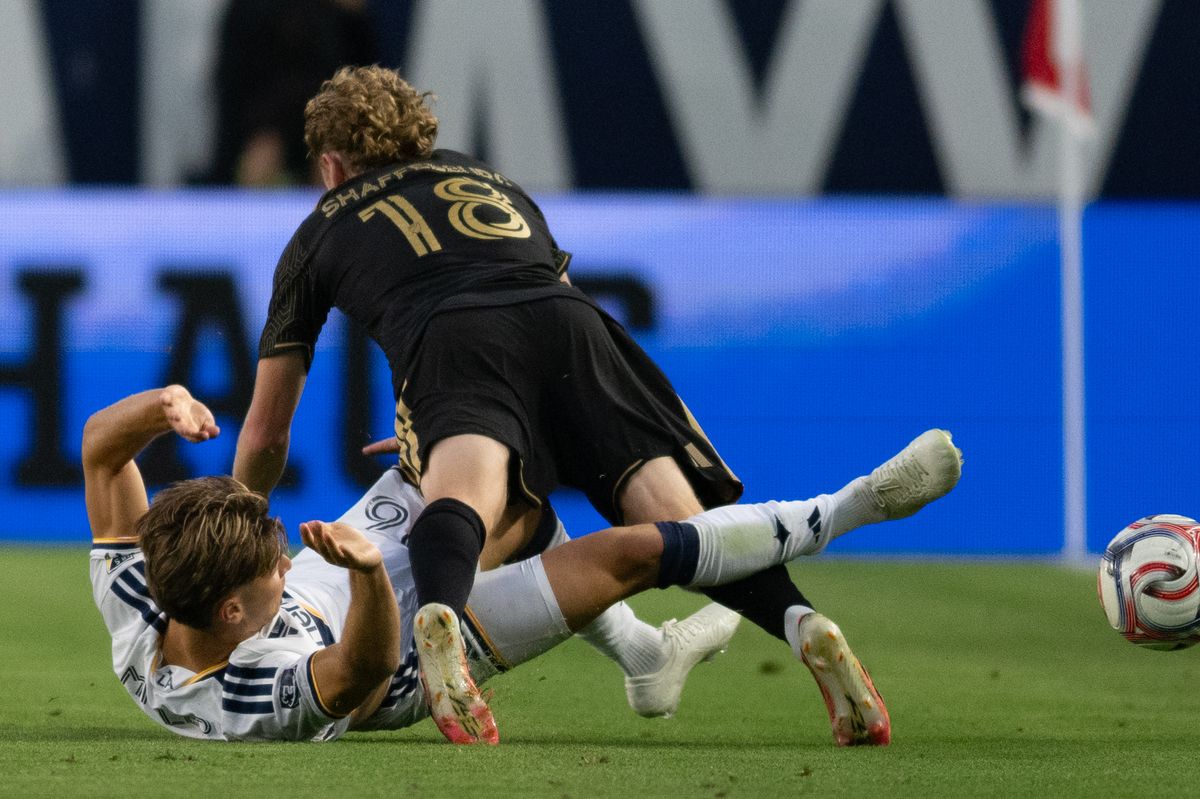 LAFC forward Jacob Shaffelburg (18) gets tackled during an MLS match between LAFC and LA Galaxy on Friday, July 17, 2026 at Dignity Health Sports Park in Carson, Calif LAFC forward Jacob Shaffelburg (18) gets tackled during an MLS match between LAFC and LA Galaxy on Friday, July 17, 2026 at Dignity Health Sports Park in Carson, Calif