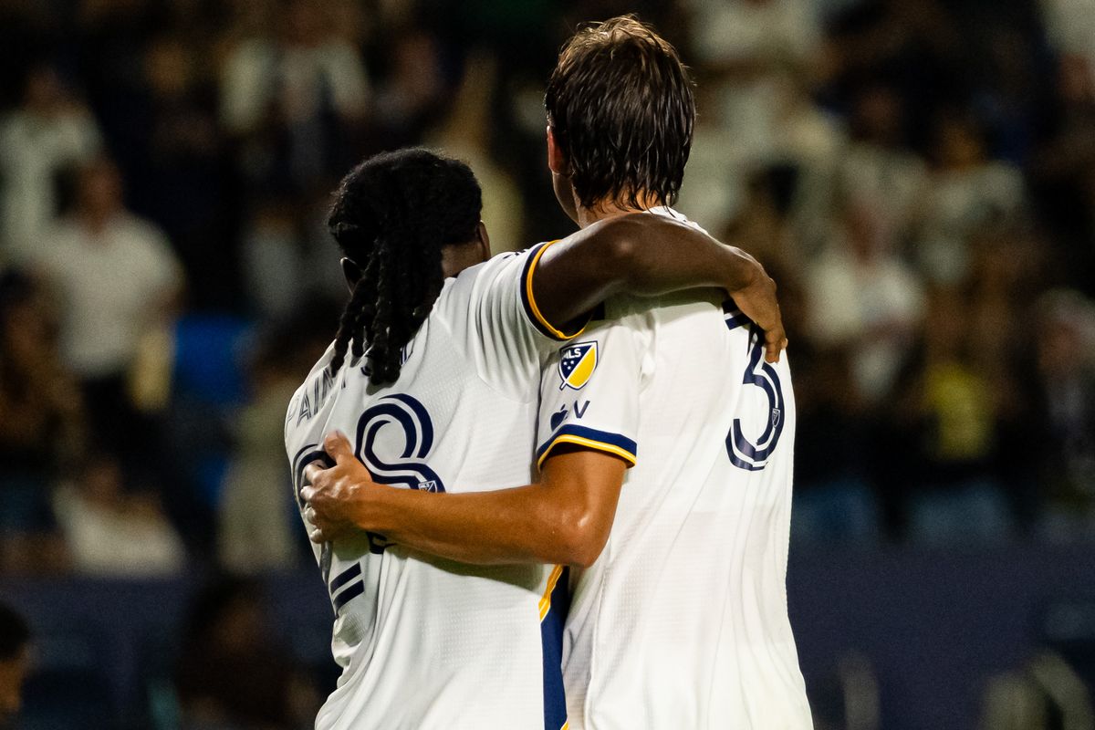 Los Angeles Galaxy forward Joseph Paintsil (28) and defender Julian Aude celebrate a goal during an MLS game, against the San Jose Earthquakes on Wednesday August 19th, 2026 in Carson, Calif Los Angeles Galaxy forward Joseph Paintsil (28) and defender Julian Aude celebrate a goal during an MLS game, against the San Jose Earthquakes on Wednesday August 19th, 2026 in Carson, Calif