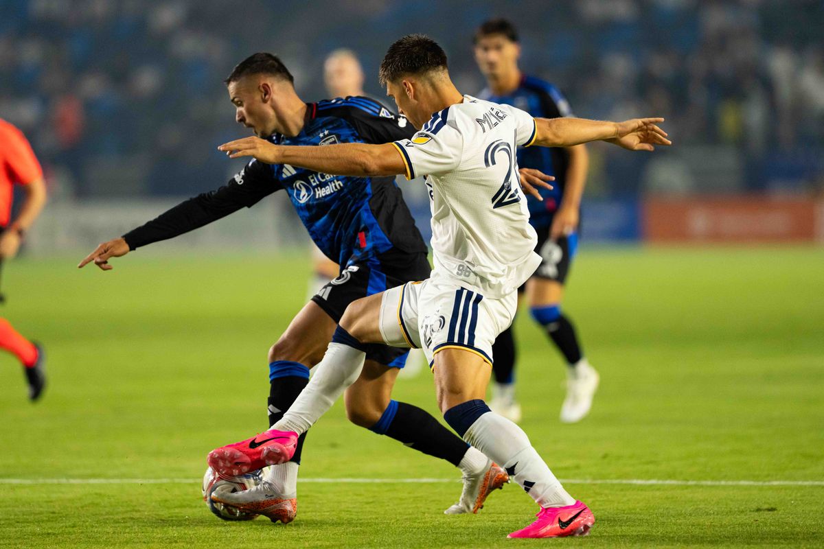 Los Angeles Galaxy defender Harbor Miller (26) fights for possession during an MLS game, against the San Jose Earthquakes on Wednesday August 19th, 2026 in Carson, Calif Los Angeles Galaxy defender Harbor Miller (26) fights for possession during an MLS game, against the San Jose Earthquakes on Wednesday August 19th, 2026 in Carson, Calif