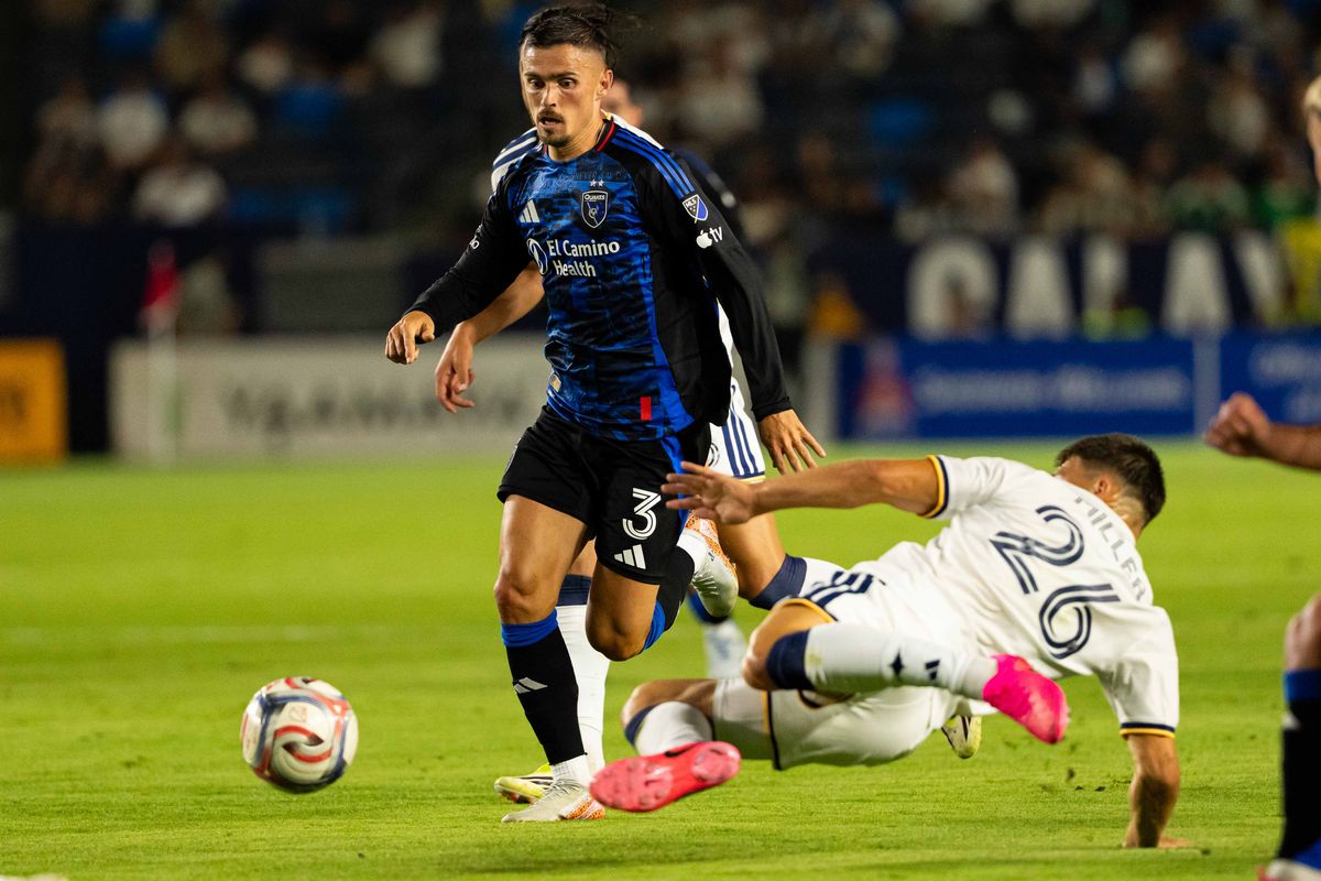 Los Angeles Galaxy defender Harbor Miller (26) goes for a tackle during an MLS game, against the San Jose Earthquakes on Wednesday August 19th, 2026 in Carson, Calif Los Angeles Galaxy defender Harbor Miller (26) goes for a tackle during an MLS game, against the San Jose Earthquakes on Wednesday August 19th, 2026 in Carson, Calif
