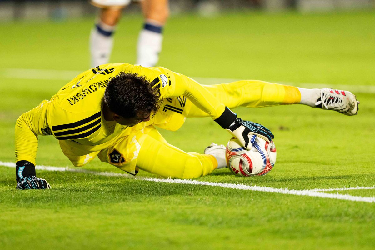 Los Angeles Galaxy goalkeeper JT Marcinkowski (12) makes a save during an MLS game, against the San Jose Earthquakes on Wednesday August 19th, 2026 in Carson, Calif Los Angeles Galaxy goalkeeper JT Marcinkowski (12) makes a save during an MLS game, against the San Jose Earthquakes on Wednesday August 19th, 2026 in Carson, Calif