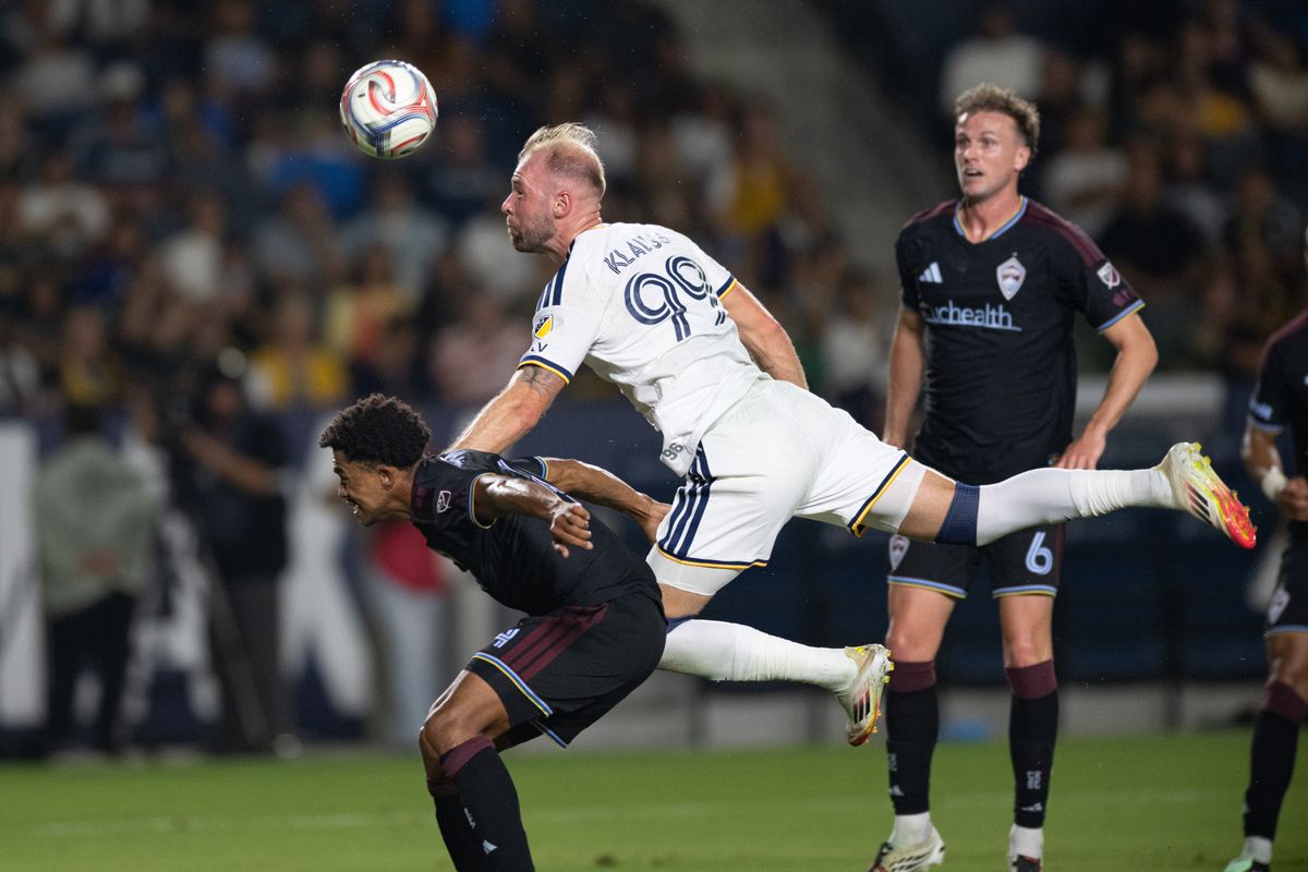 LA Galaxy forward João Klauss (99) heads the ball and scores during an MLS soccer game against the Colorado Rapids, Saturday September 26, 2026 in Carson, Calif.. LA Galaxy forward João Klauss (99) heads the ball and scores during an MLS soccer game against the Colorado Rapids, Saturday September 26, 2026 in Carson, Calif..