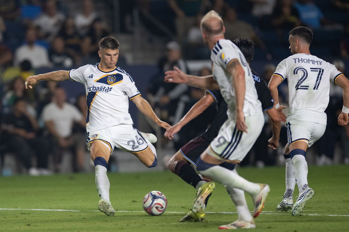 LA Galaxy defender Harbor Miller (26) makes a pass at the penalty box during an MLS soccer game against the Colorado Rapids, Saturday September 26, 2026 in Carson, Calif. LA Galaxy defender Harbor Miller (26) makes a pass at the penalty box during an MLS soccer game against the Colorado Rapids, Saturday September 26, 2026 in Carson, Calif.