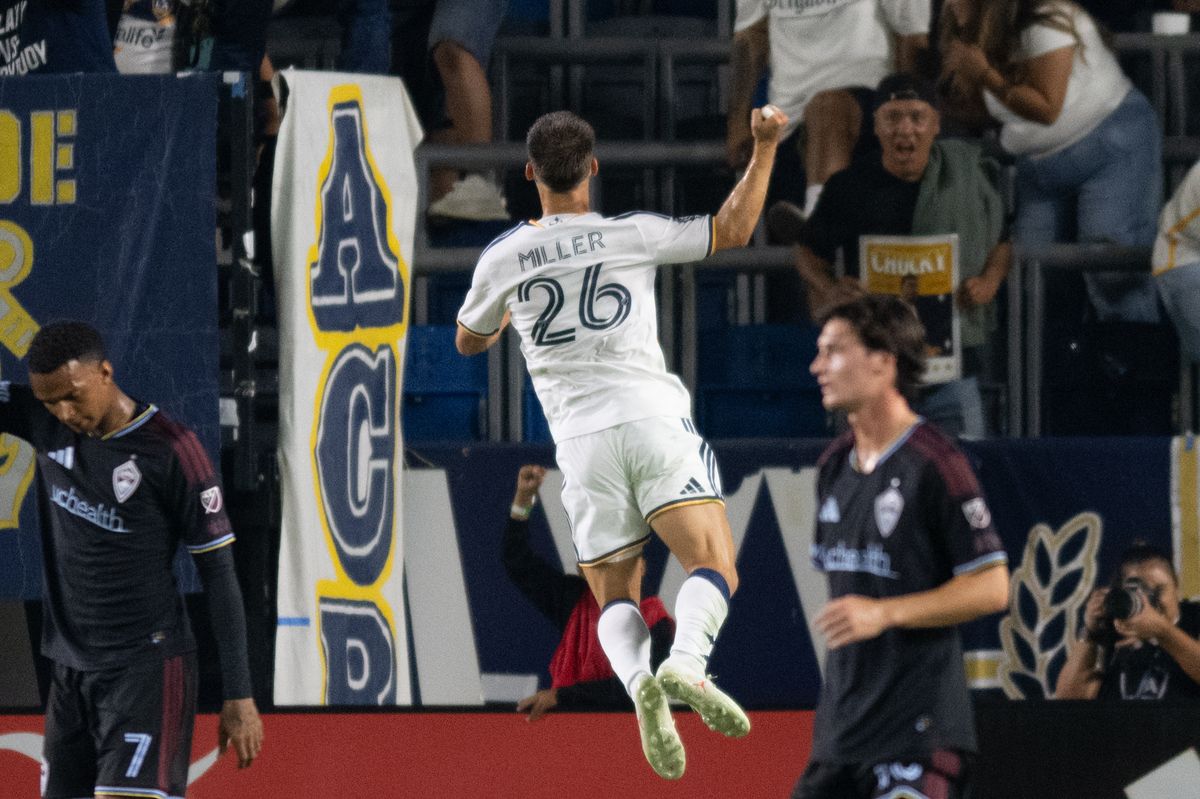 LA Galaxy defender Harbor Miller (26) jumps in celebration after making a goal during an MLS soccer game against the Colorado Rapids, Saturday September 26, 2026 in Carson, Calif. LA Galaxy defender Harbor Miller (26) jumps in celebration after making a goal during an MLS soccer game against the Colorado Rapids, Saturday September 26, 2026 in Carson, Calif.