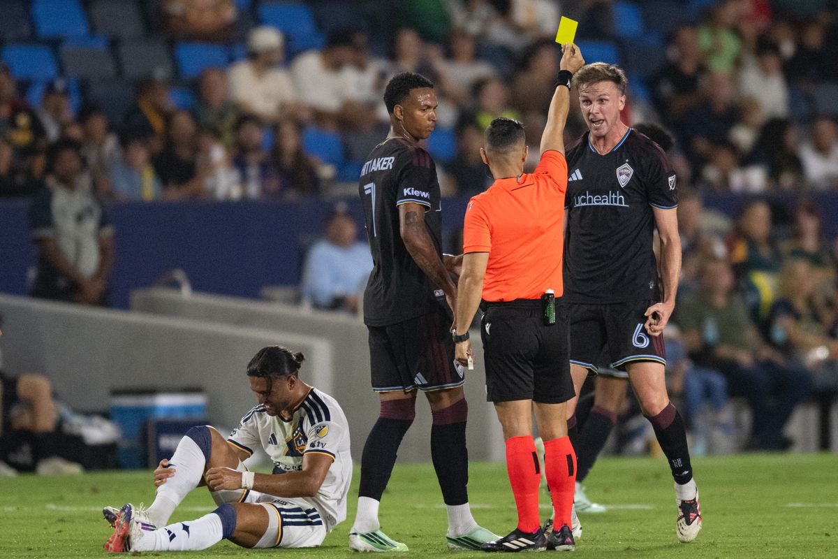 Colorado Rapids defender Rob Holding (6) reacts to a yellow card during an MLS soccer game against the LA Galaxy, Saturday September 26, 2026 in Carson, Calif. Colorado Rapids defender Rob Holding (6) reacts to a yellow card during an MLS soccer game against the LA Galaxy, Saturday September 26, 2026 in Carson, Calif.