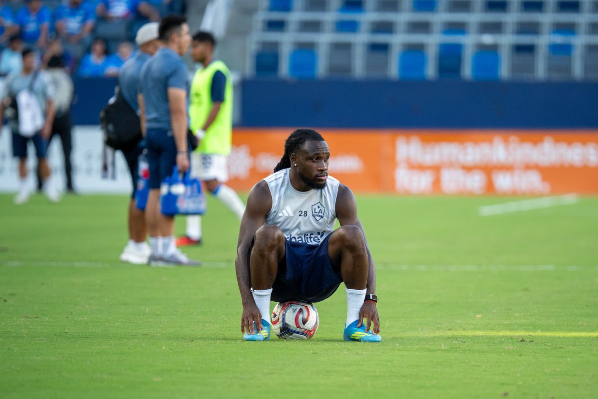 LA Galaxy forward Joseph Painstil prepares for the game during a friendly soccer game against Cruz Azul, Sunday, October 4, 2026 in Carson, California.