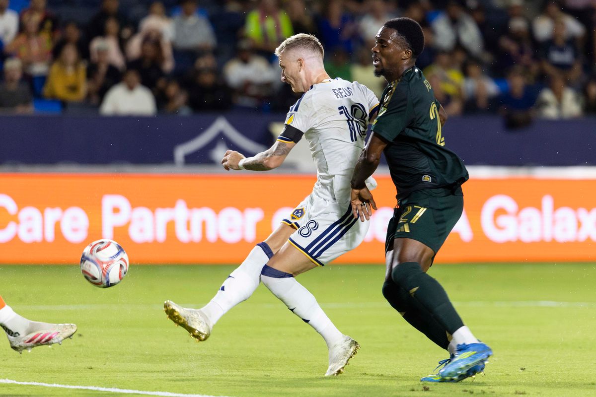 Los Angeles Galaxy midfielder Marco Reus (18) kicks the ball into the goal during a MLS soccer game against Portland Timbers, Wednesday October 14, 2026 in Carson, California. Los Angeles Galaxy midfielder Marco Reus (18) kicks the ball into the goal during a MLS soccer game against Portland Timbers, Wednesday October 14, 2026 in Carson, California.