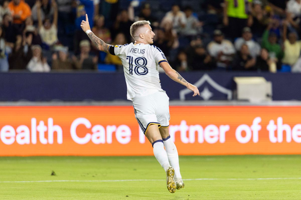 Los Angeles Galaxy midfielder Marco Reus (18) celebrates his goal during a MLS soccer game against Portland Timbers, Wednesday October 14, 2026 in Carson, California. Los Angeles Galaxy midfielder Marco Reus (18) celebrates his goal during a MLS soccer game against Portland Timbers, Wednesday October 14, 2026 in Carson, California.