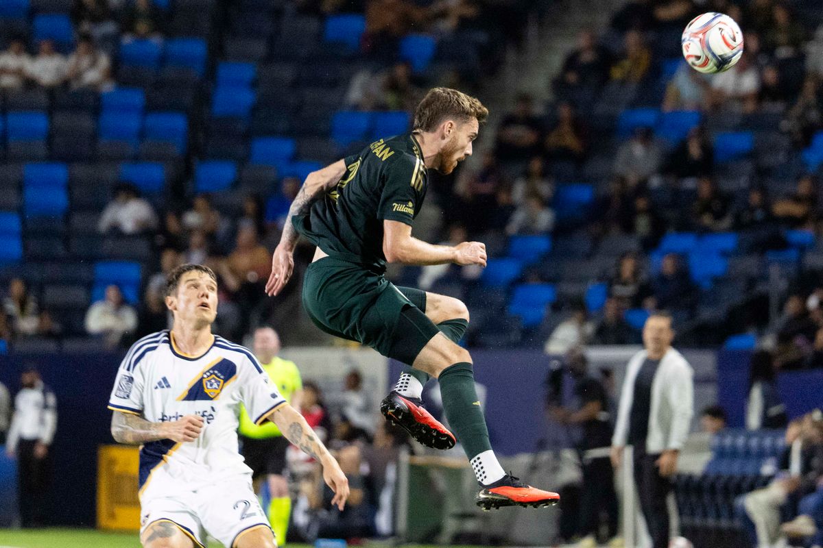 Portland Timbers defender Joel Waterman (2) jumps for the ball during a MLS soccer game against Los Angeles Galaxy, Wednesday October 14, 2026 in Carson, California. Portland Timbers defender Joel Waterman (2) jumps for the ball during a MLS soccer game against Los Angeles Galaxy, Wednesday October 14, 2026 in Carson, California.