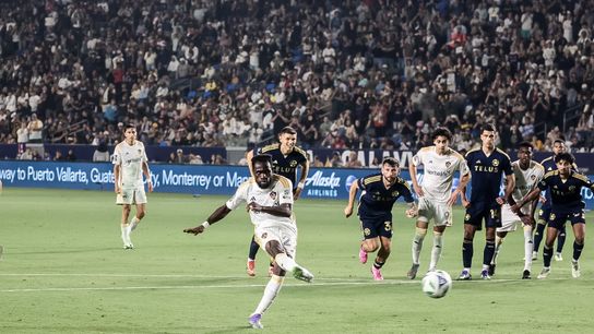 LA Galaxy Winger Joseph Paintsil scores a penalty for his second goal of the night in the Galaxy's 3-0 win over the Vancouver Whitecaps on Friday, July 4, 2025.