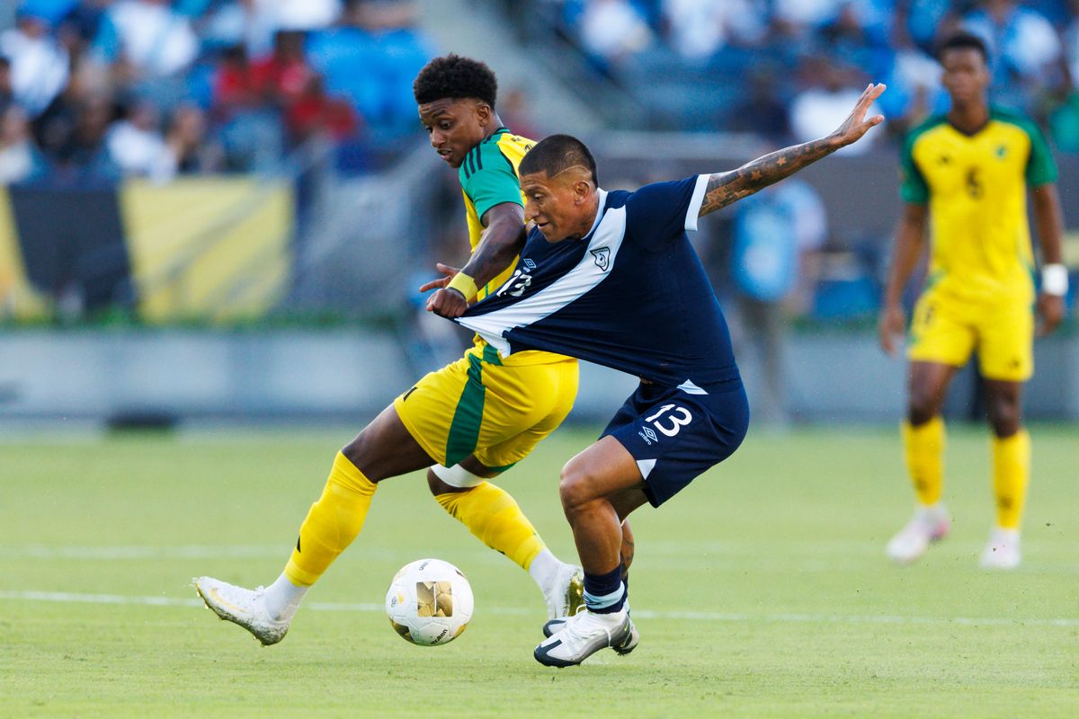 Stheven Robles #13 of Guatemala during the Group Stage - Group C match against Jamaica as part of the 2025 CONCACAF Gold Cup at Dignity Health Sports Park on June 16, 2025 in Carson, California.