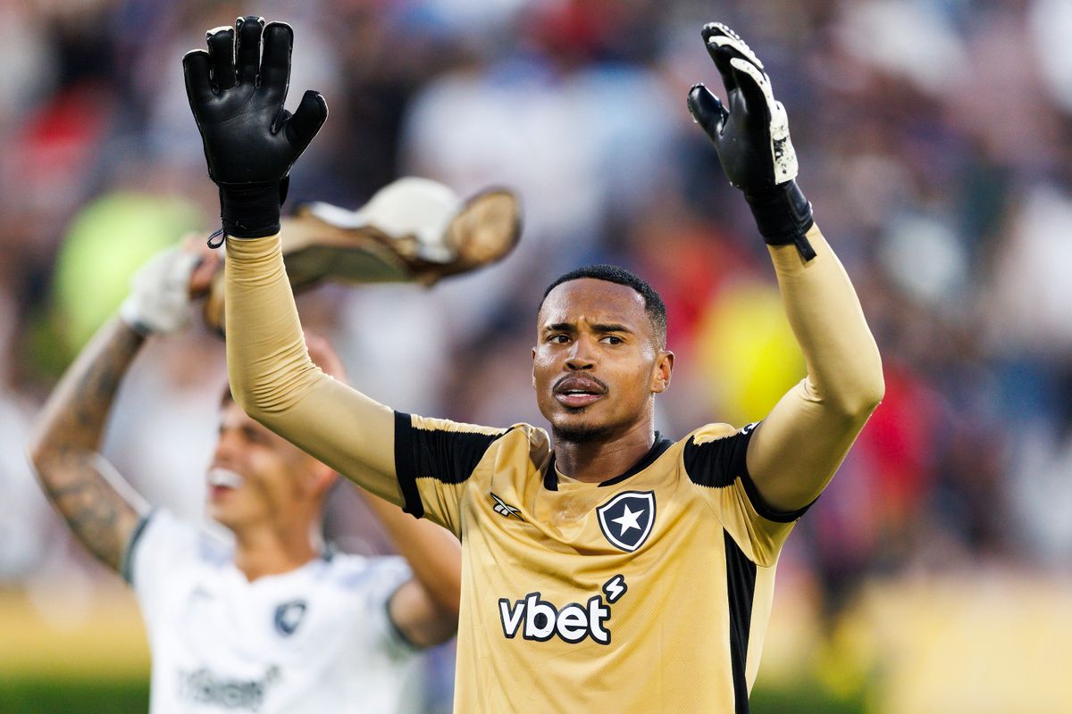 Botafogo goalkeeper John (12) celebrates after the FIFA Club World Cup 2025 group B match against Paris Saint-Germain at Rose Bowl Stadium on June 19, 2025 in Pasadena, California.