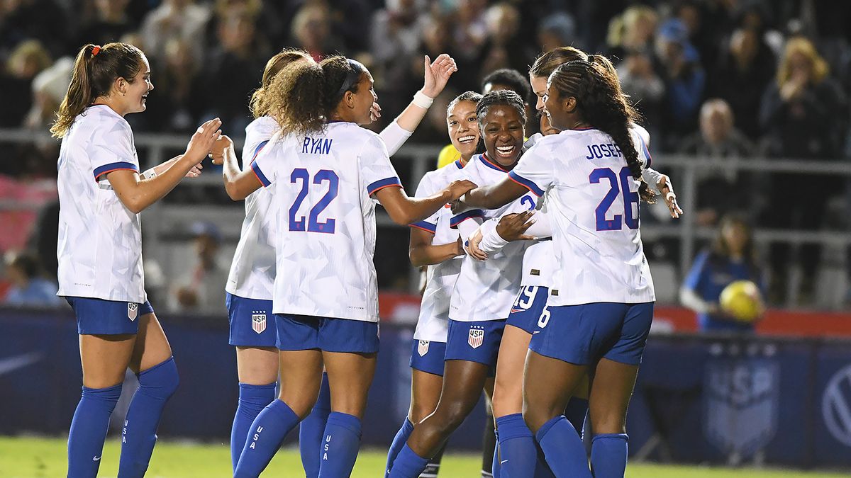 Croix Bethune #11 of the United States celebrates after scoring a goal during the international friendly match between Chile Women’s national team and the United States of America Women’s national team at Harder Stadium on January 27, 2026 in Santa Barbara, California. USA defeated Chile 5-0.