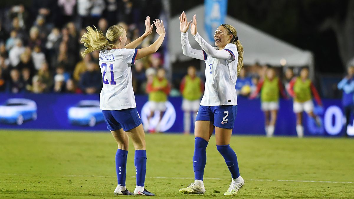 Trinity Rodman #2 of the United States celebrates after scoring a goal during the international friendly match between Chile Women’s national team and the United States of America Women’s national team at Harder Stadium on January 27, 2026 in Santa Barbara, California. USA defeated Chile 5-0.