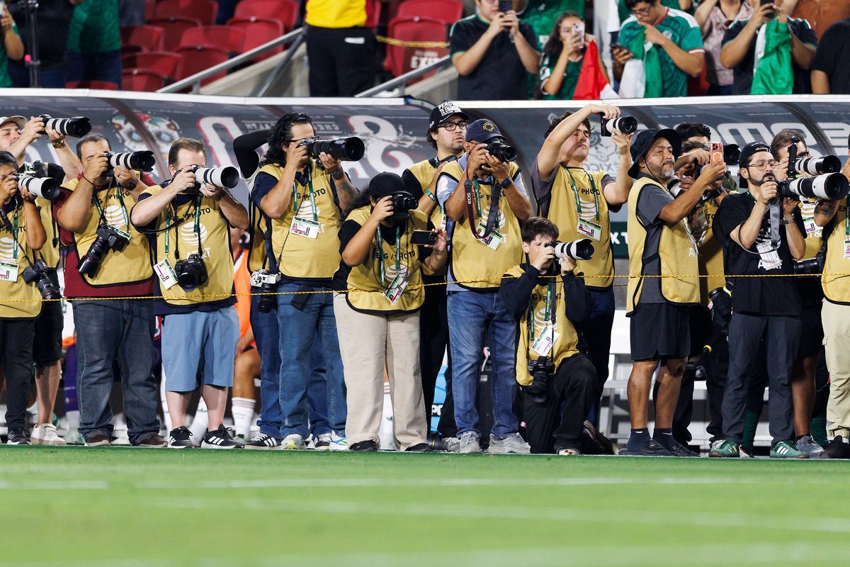 Photographers line up for photos before the match between Mexico and Chile at Los Angeles Memorial Coliseum on October 6, 2026 in Los Angeles, California.