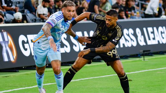 LAFC Forward Denis Bouanga (99) hustles for the ball in Leagues Cup semifinal match against Colorado Rapids, Wednesday, August 21, 2024 in Los Angeles, CA. (Henry Tran - The Sporting Tribune)