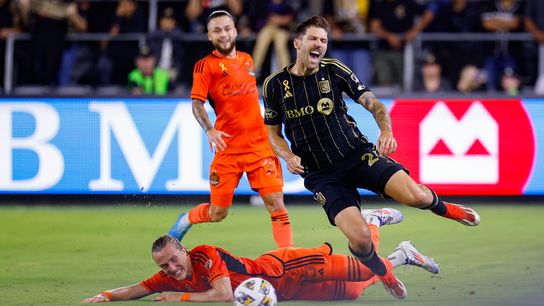 LAFC Defender Ryan Hollingshead (24) gets fouled during match against Houston Dynamo on Saturday, August 31, 2024 in Los Angeles, CA. (Henry Tran - The Sporting Tribune)