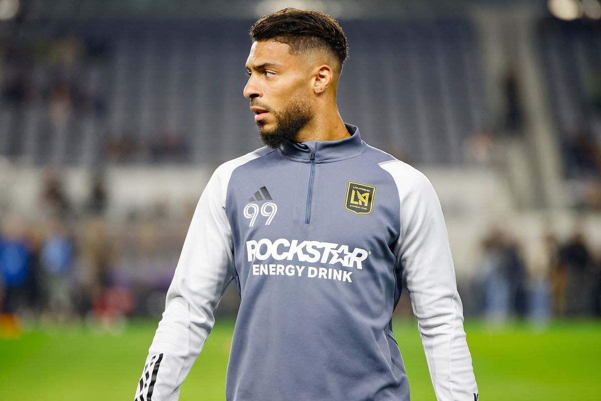 LAFC Forward Denis Bouanga (99) focuses during pregame warmups before match against the Vancouver Whitecaps FC on Friday, November 8, 2024 in Los Angeles, CA. 