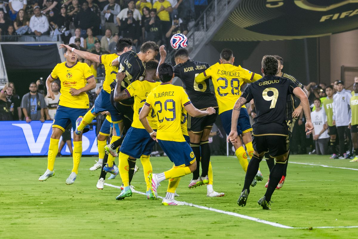 LAFC midfielder Igor Jesus (6) heads a ball in for a goal during a FIFA Club World Cup play-in match against Club América, Saturday May 31, 2025 in Los Angeles, Calif.