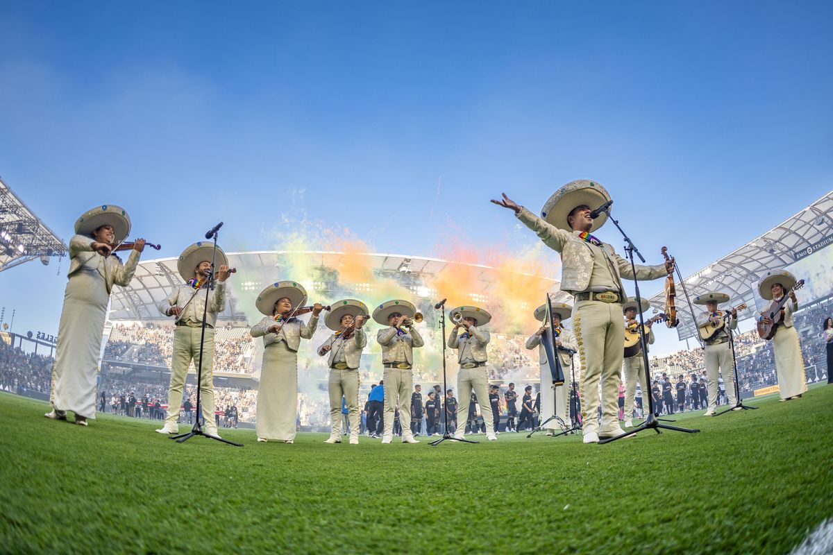Mariachi Arcoiris de Los Angeles performs the national anthem in honor of Pride Night prior to an MLS match between LAFC and the Vancouver Whitecaps, Sunday June 29, 2025 in Los Angeles, Calif. Mariachi Arcoiris de Los Angeles performs the national anthem in honor of Pride Night prior to an MLS match between LAFC and the Vancouver Whitecaps, Sunday June 29, 2025 in Los Angeles, Calif.