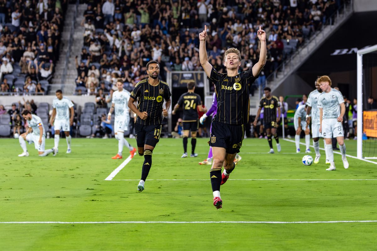 LAFC forward Nathan Ordaz (27) celebrates his goal during an MLS match against the Colorado Rapids, Wednesday July 9, 2025 in Los Angeles, Calif.