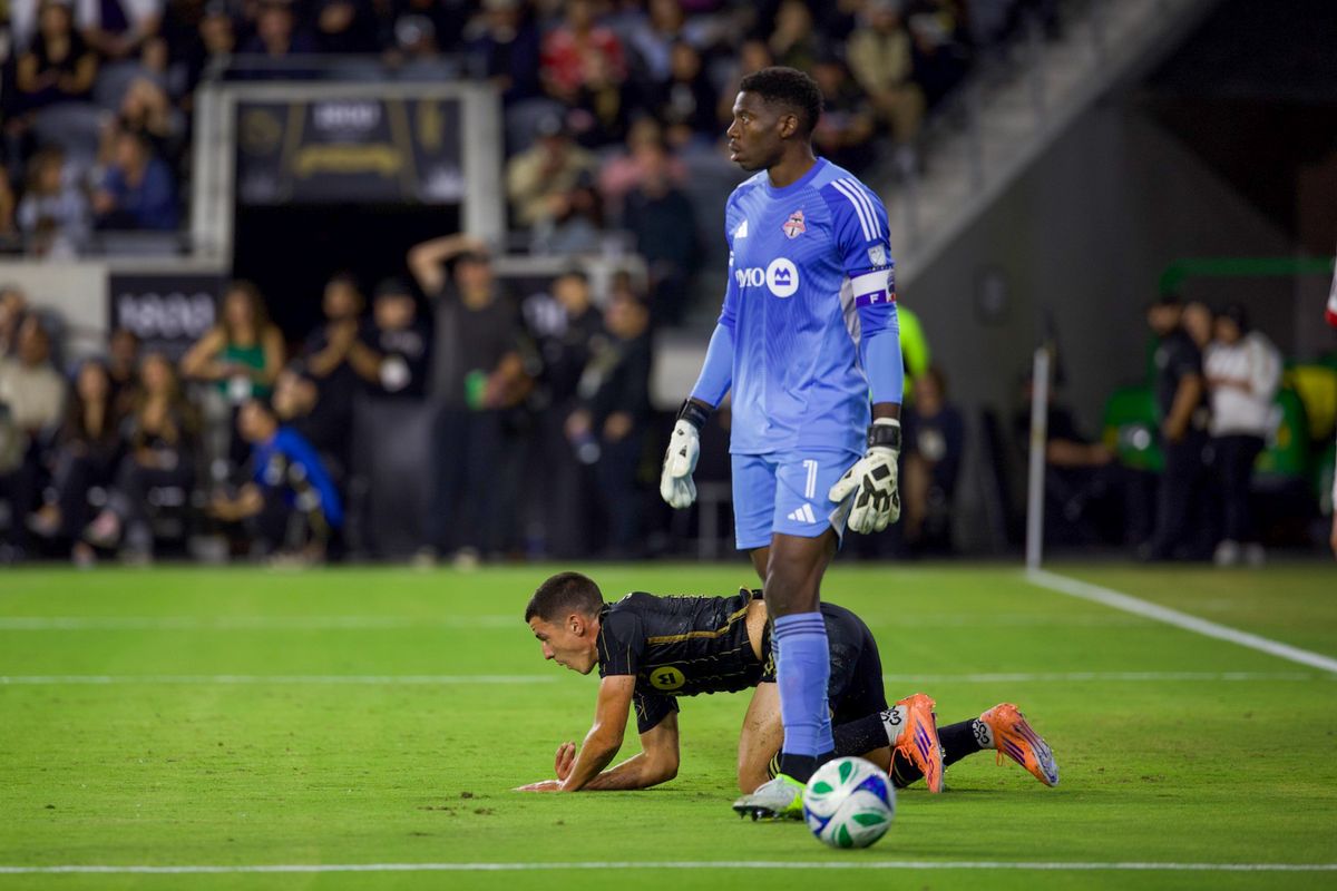 LAFC defender Sergi Palencia (14) returns to his feet during a MLS soccer game against the Toronto FC, Wednesday, October 8, 2025, in Los Angeles, California. LAFC defender Sergi Palencia (14) returns to his feet during a MLS soccer game against the Toronto FC, Wednesday, October 8, 2025, in Los Angeles, California.