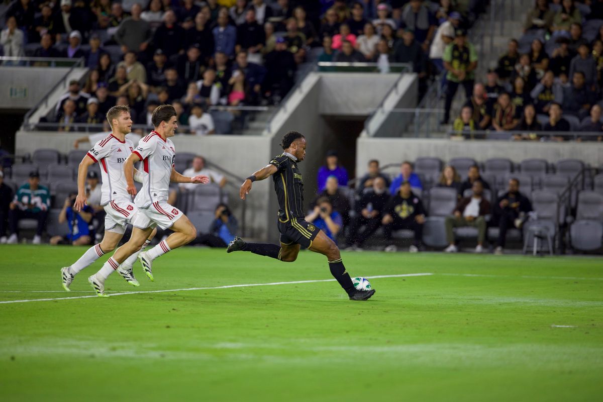 LAFC forward Jeremy Ebobisse (17) scores during a MLS soccer game against the Toronto FC, Wednesday, October 8, 2025, in Los Angeles, California. LAFC forward Jeremy Ebobisse (17) scores during a MLS soccer game against the Toronto FC, Wednesday, October 8, 2025, in Los Angeles, California.
