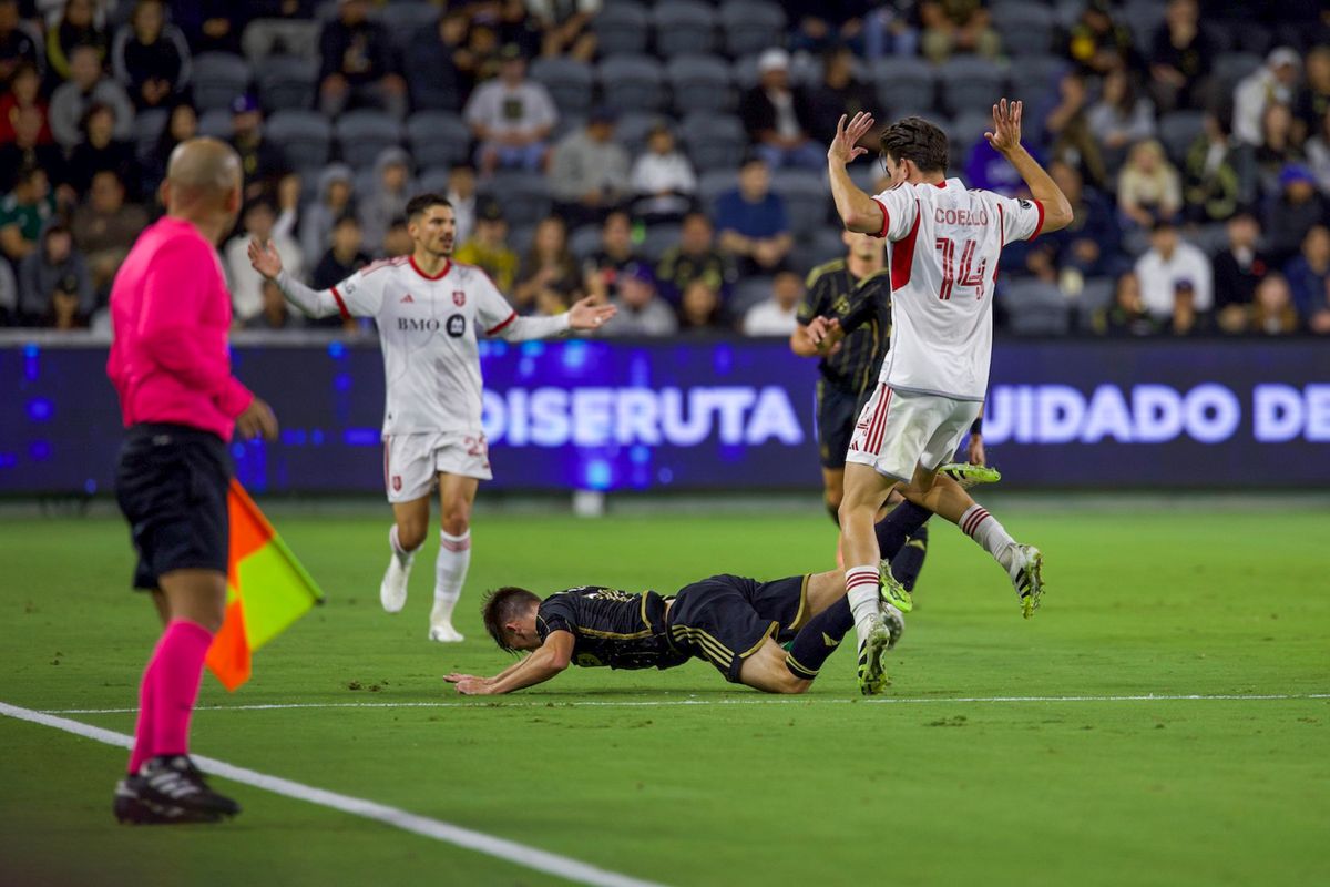 Toronto FC midfielder Alonso Coello (14) throws his hands up during a MLS soccer game against LAFC, Wednesday, October 8, 2025, in Los Angeles, California. Toronto FC midfielder Alonso Coello (14) throws his hands up during a MLS soccer game against LAFC, Wednesday, October 8, 2025, in Los Angeles, California.