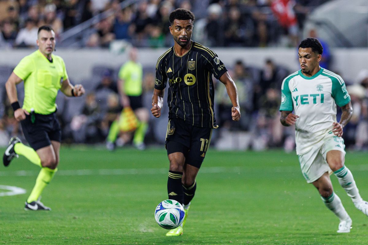 LAFC M Timothy Tillman (11) passes the ball during an MLS Playoff game against Austin FC, Wednesday October 29, 2025 in Los Angeles, California.
