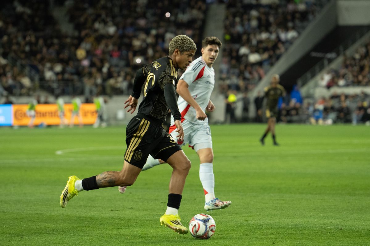 LAFC forward David Martinez (30) attacks with the ball during an MLS game between LAFC and FC Dallas on Saturday, March 7, 2026 at BMO Stadium in Los Angeles Calif