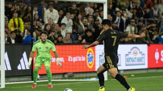 LAFC forward Son Heung-Min (7) makes an attempt at goal during an MLS game between LAFC and FC Dallas on Saturday, March 7, 2026 at BMO Stadium in Los Angeles Calif
