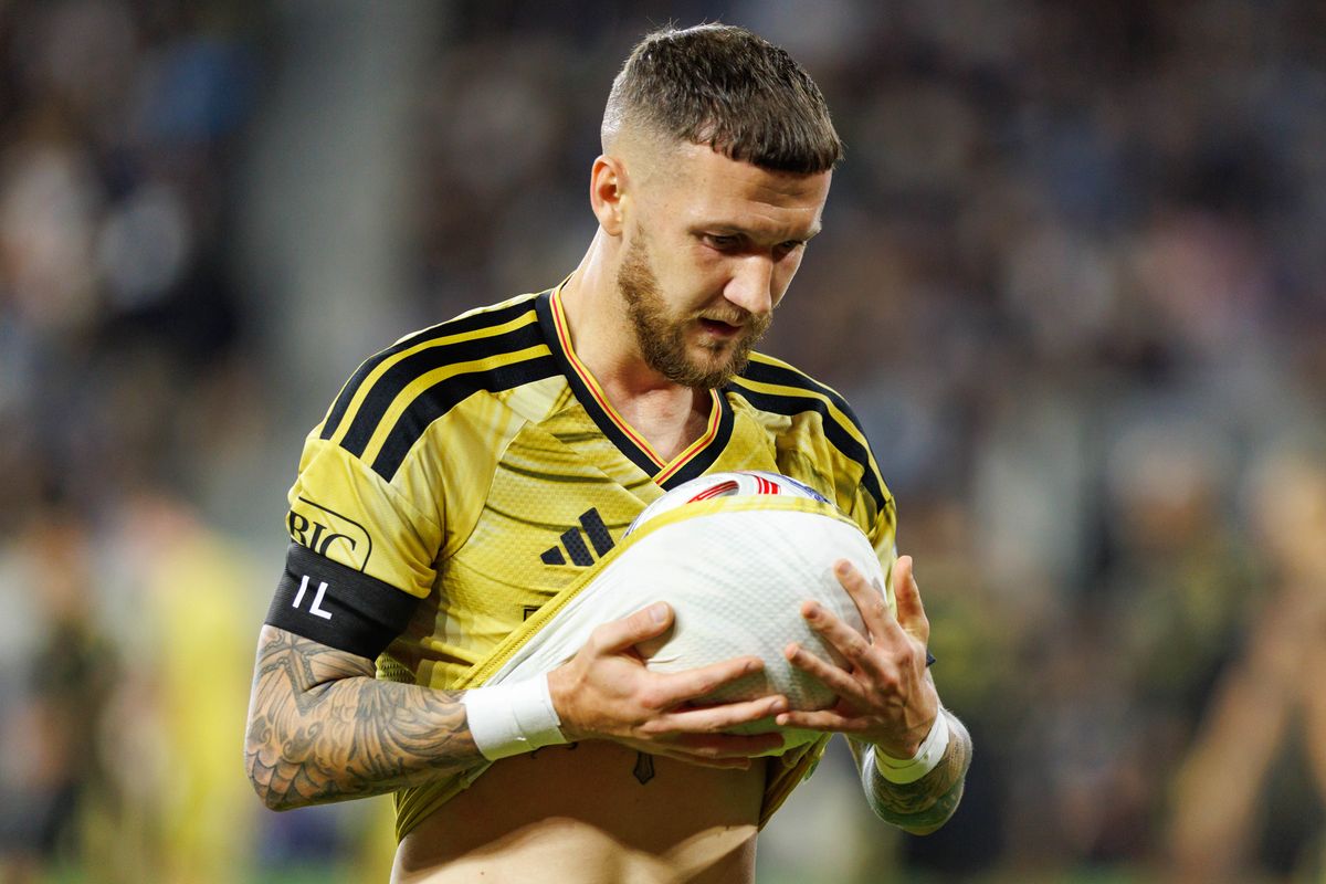 St. Louis FC midfielder Marcel Bartel (#17) wipes the ball during an MLS match against LAFC on March 14, 2026 in Los Angeles, California.