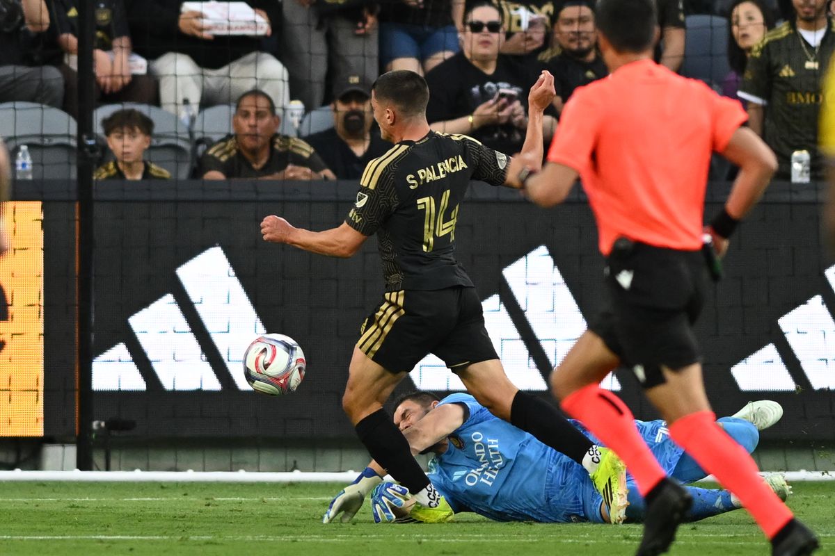 LAFC defender Sergi Palencia (14) makes an attempt at goal during an MLS game between LAFC and Orlando City SC on Saturday, April 4, 2026 at BMO Stadium in Los Angeles Calif
