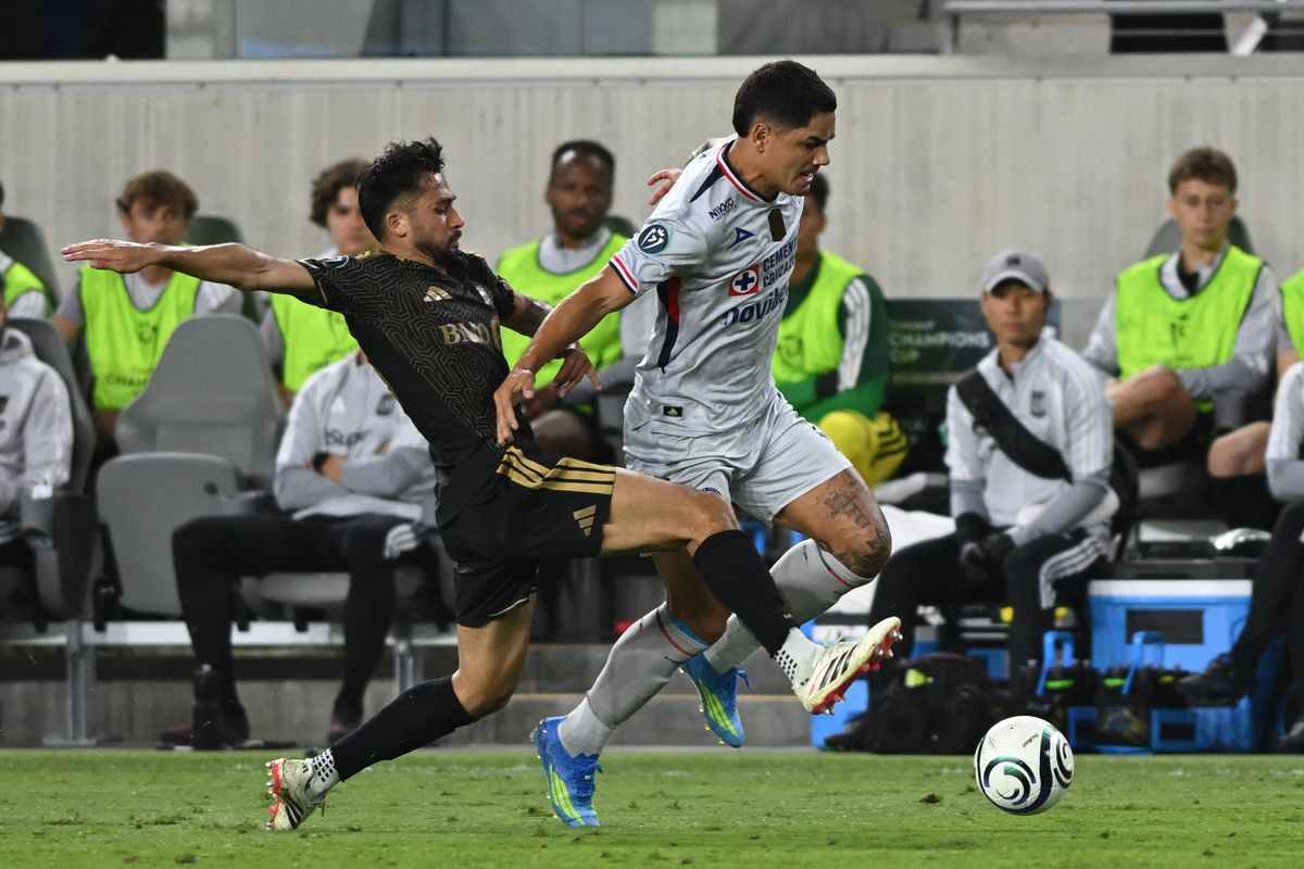 LAFC midfielder Mathieu Choinière (66) battles for possession during a CONCACAF Champions match between LAFC and Cruz Azul on Tuesday, April 7, 2026 at BMO Stadium in Los Angeles Calif LAFC midfielder Mathieu Choinière (66) battles for possession during a CONCACAF Champions match between LAFC and Cruz Azul on Tuesday, April 7, 2026 at BMO Stadium in Los Angeles Calif