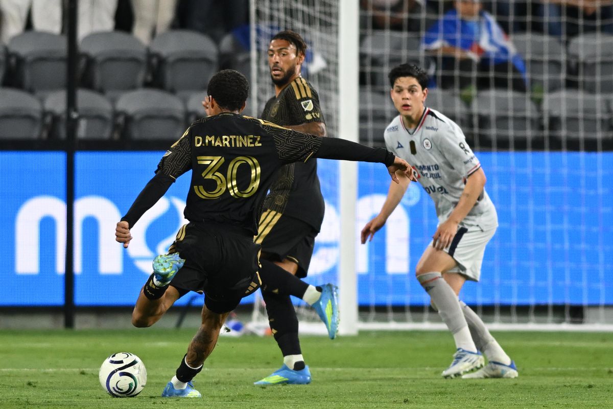 LAFC forward David Martinez (30) makes an attempt at goal during a CONCACAF Champions match between LAFC and Cruz Azul on Tuesday, April 7, 2026 at BMO Stadium in Los Angeles Calif LAFC forward David Martinez (30) makes an attempt at goal during a CONCACAF Champions match between LAFC and Cruz Azul on Tuesday, April 7, 2026 at BMO Stadium in Los Angeles Calif