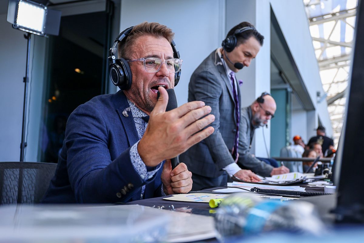 Jake Zivin (play-by-play announcer) and Taylor Twellman (match analyst) call an MLS match on Apple TV.