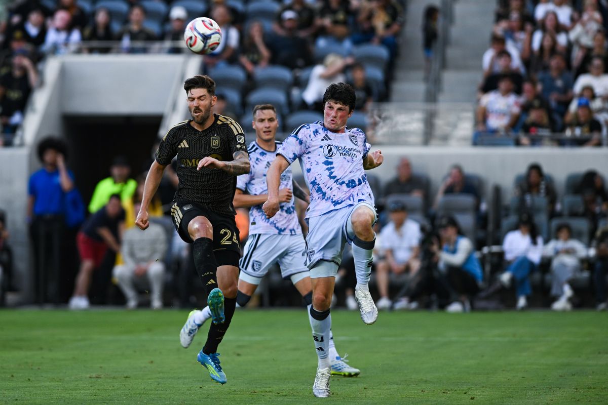 LAFC defender Ryan Hollingshead #24 battles for possession during an MLS game between LAFC and San Jose Earthquakes on Sunday, April 19, 2026 at BMO Stadium In Los Angeles Calif at BMO Stadium in Los Angeles Calif