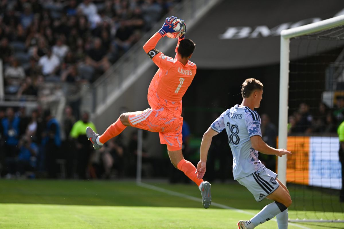 LAFC goalkeeper Hugo Lloris (1) makes a save during an MLS game between LAFC and San Jose Earthquakes on Sunday, April 19, 2026 at BMO Stadium In Los Angeles Calif at BMO Stadium in Los Angeles Calif