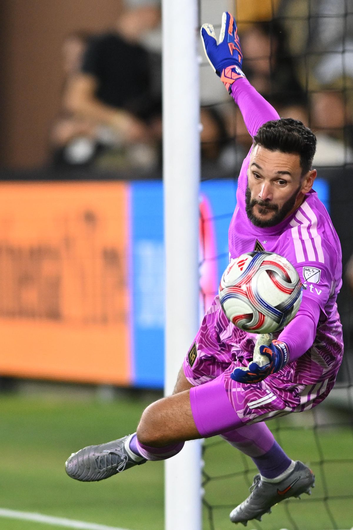 LAFC goalkeeper Hugo Lloris (1) makes a save during an MLS game between LAFC and Colorado Rapids on Wednesday, April 22, 2026 at BMO Stadium In Los Angeles Calif at BMO Stadium in Los Angeles Calif