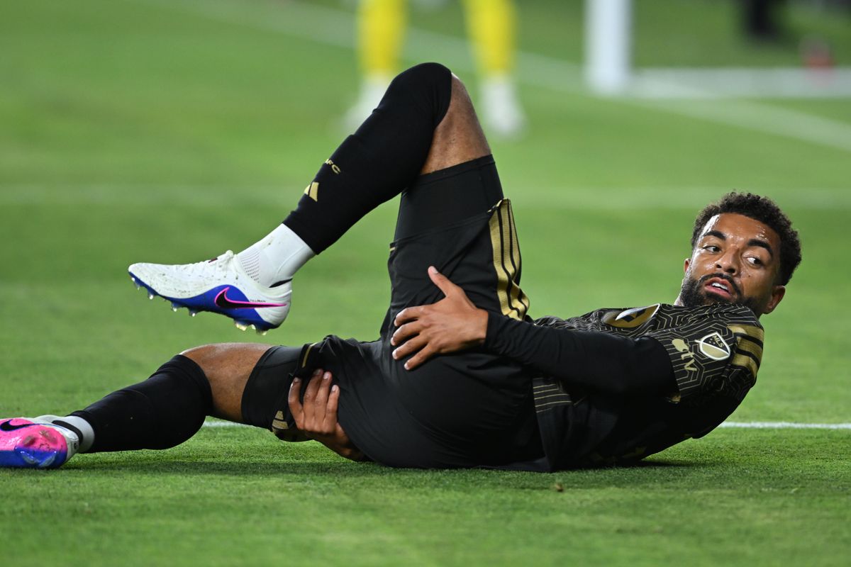 LAFC midfielder Timothy Tillman (11) watches the referee after receiving a hard tackle during an MLS game between LAFC and Colorado Rapids on Wednesday, April 22, 2026 at BMO Stadium In Los Angeles Calif at BMO Stadium in Los Angeles Calif