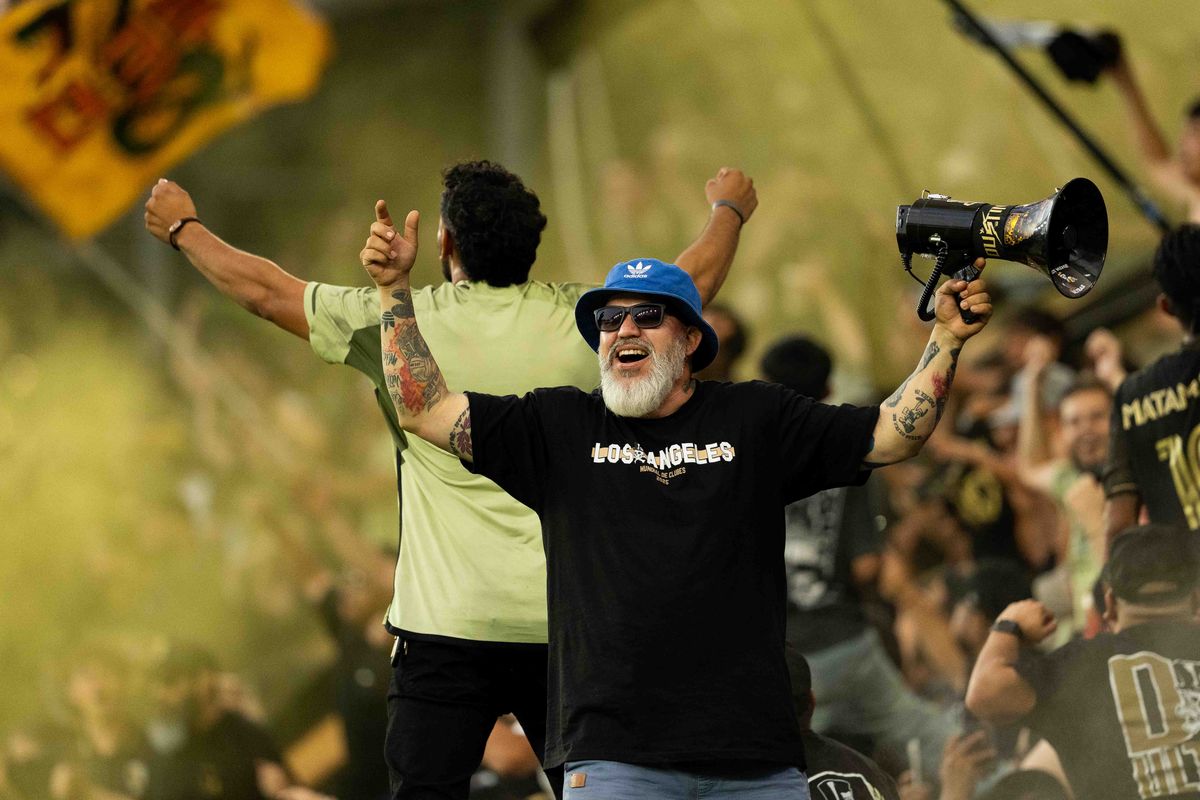 LAFC fan section celebrates a scored goal during an MLS soccer game against KC Sporting, Saturday July 25th, 2026 in Los Angeles, California. LAFC fan section celebrates a scored goal during an MLS soccer game against KC Sporting, Saturday July 25th, 2026 in Los Angeles, California.