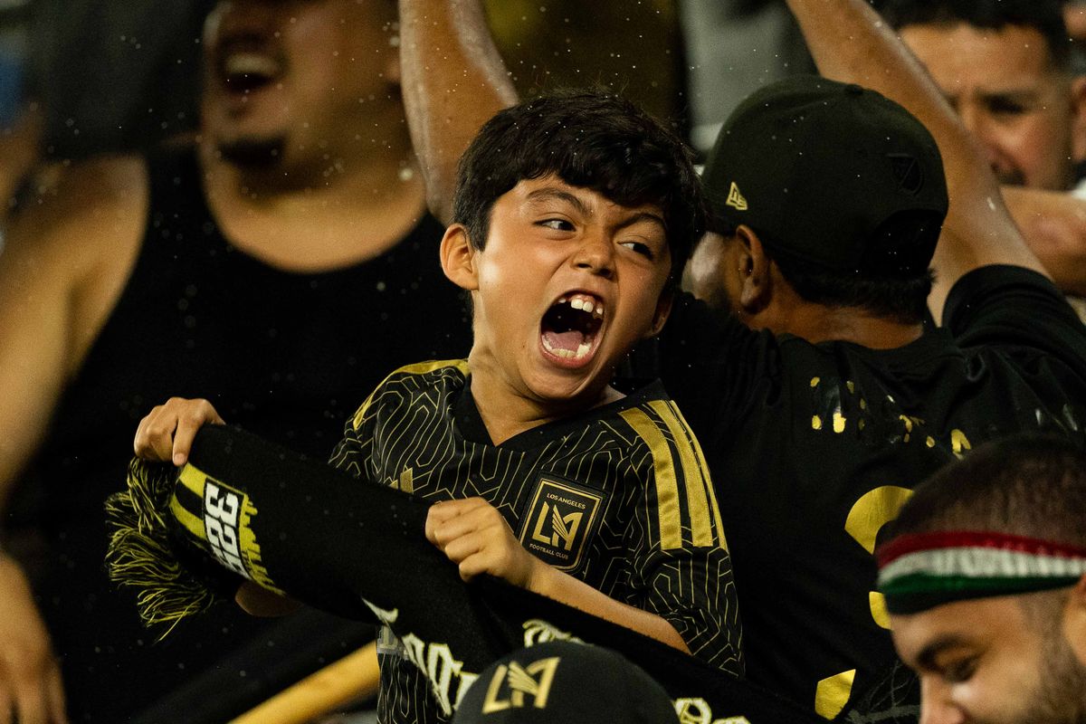 LAFC fan celebrates a scored goal during an MLS soccer game against KC Sporting, Saturday July 25th, 2026 in Los Angeles, California. LAFC fan celebrates a scored goal during an MLS soccer game against KC Sporting, Saturday July 25th, 2026 in Los Angeles, California.