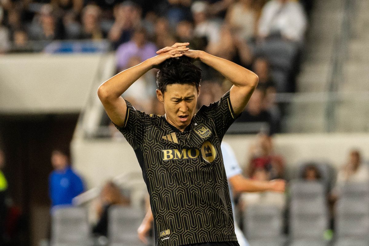 LAFC forward Heung-Min Son (7) disappointed after a missed goal during an MLS soccer game against KC Sporting, Saturday July 25th, 2026 in Los Angeles, California. LAFC forward Heung-Min Son (7) disappointed after a missed goal during an MLS soccer game against KC Sporting, Saturday July 25th, 2026 in Los Angeles, California.
