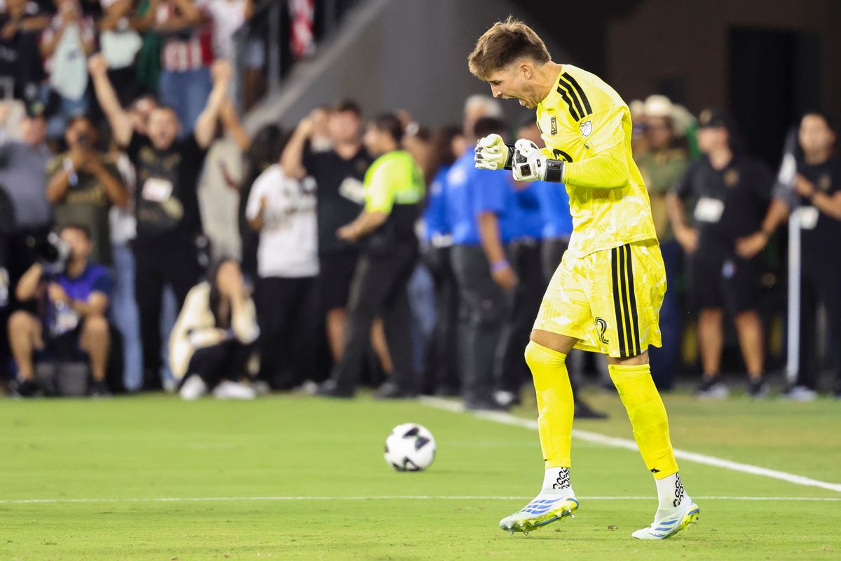Thomas Hasal #12 of LAFC celebrates after saving a penalty kick during a Leagues Cup match against Chivas de Guadalajara, Wednesday August 5, 2026 in Los Angeles, Calif. Thomas Hasal #12 of LAFC celebrates after saving a penalty kick during a Leagues Cup match against Chivas de Guadalajara, Wednesday August 5, 2026 in Los Angeles, Calif.